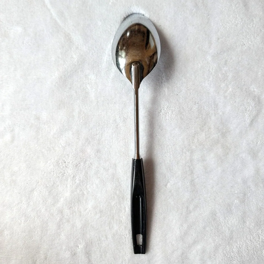 EKCO Flint Serving Spoon Vintage Chrome Plated Black Handle 12